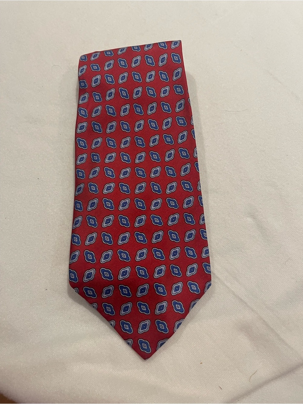 Stefano Ricci Red Tie with Blue Geometric Motif